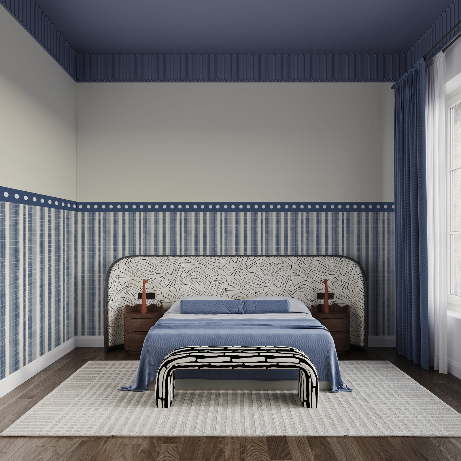 Strip of blue and white fabric