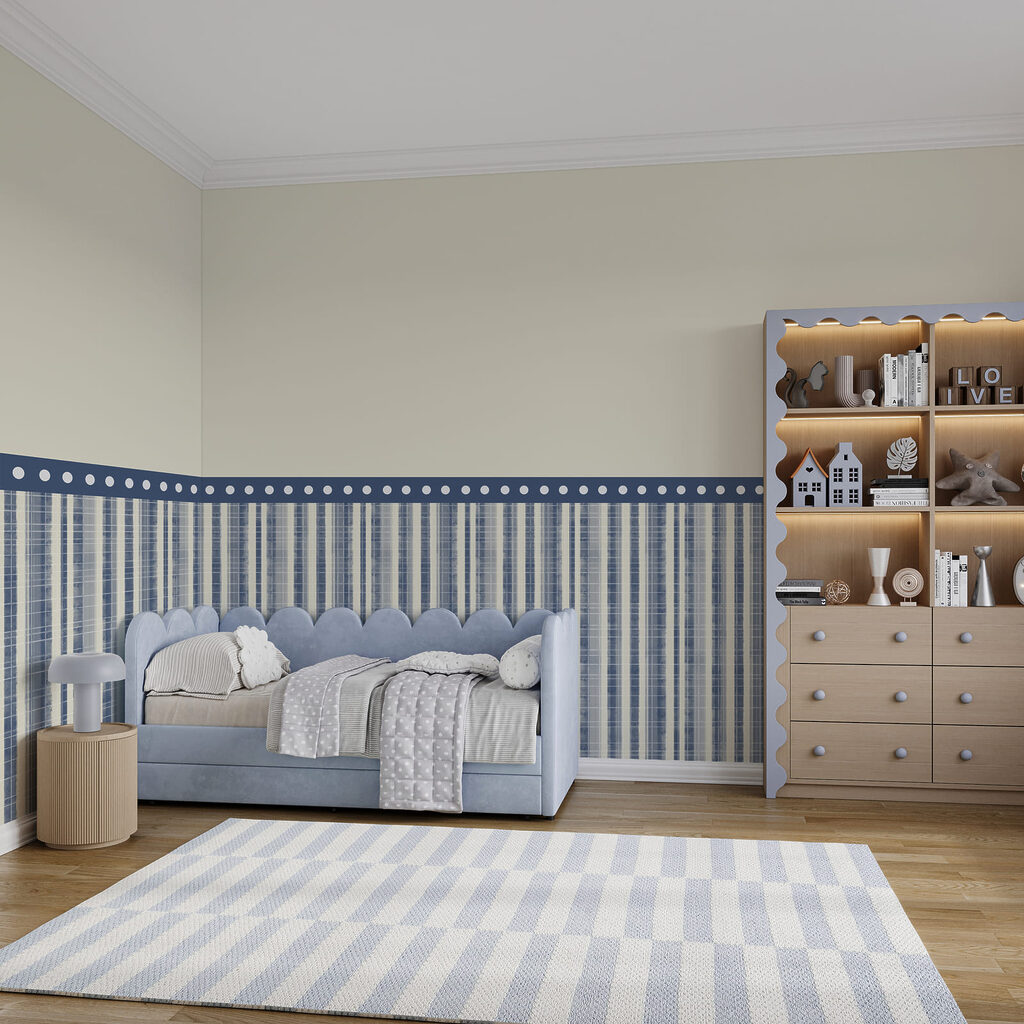 Strip of blue and white fabric