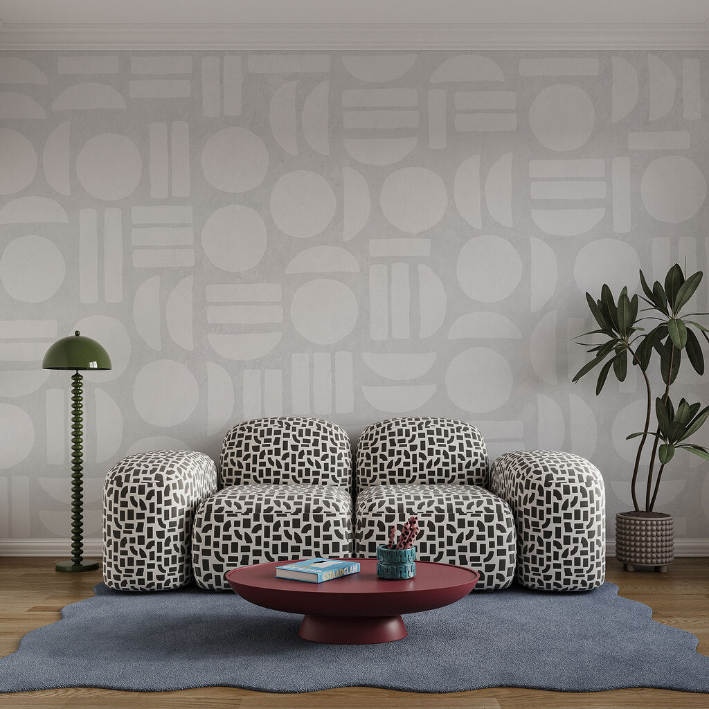 White background with geometric shapes