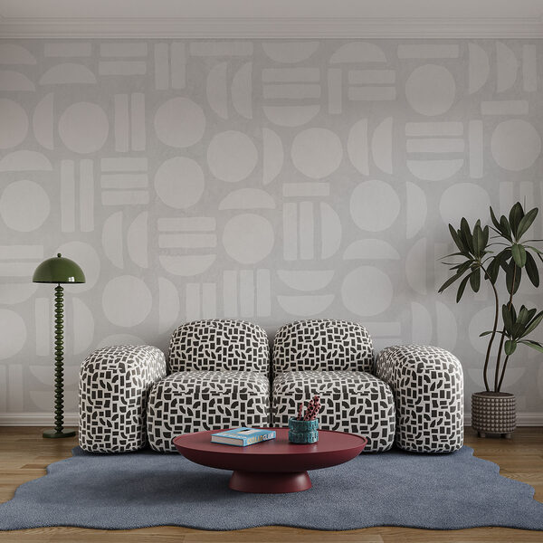 White background with geometric shapes