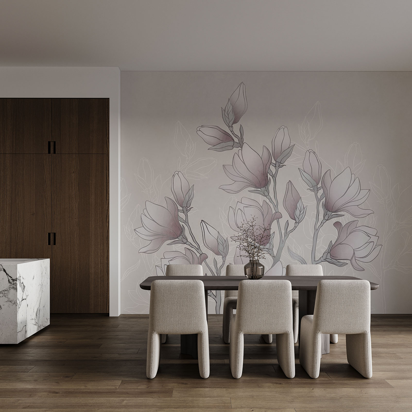 Drawing of flowers on a branch