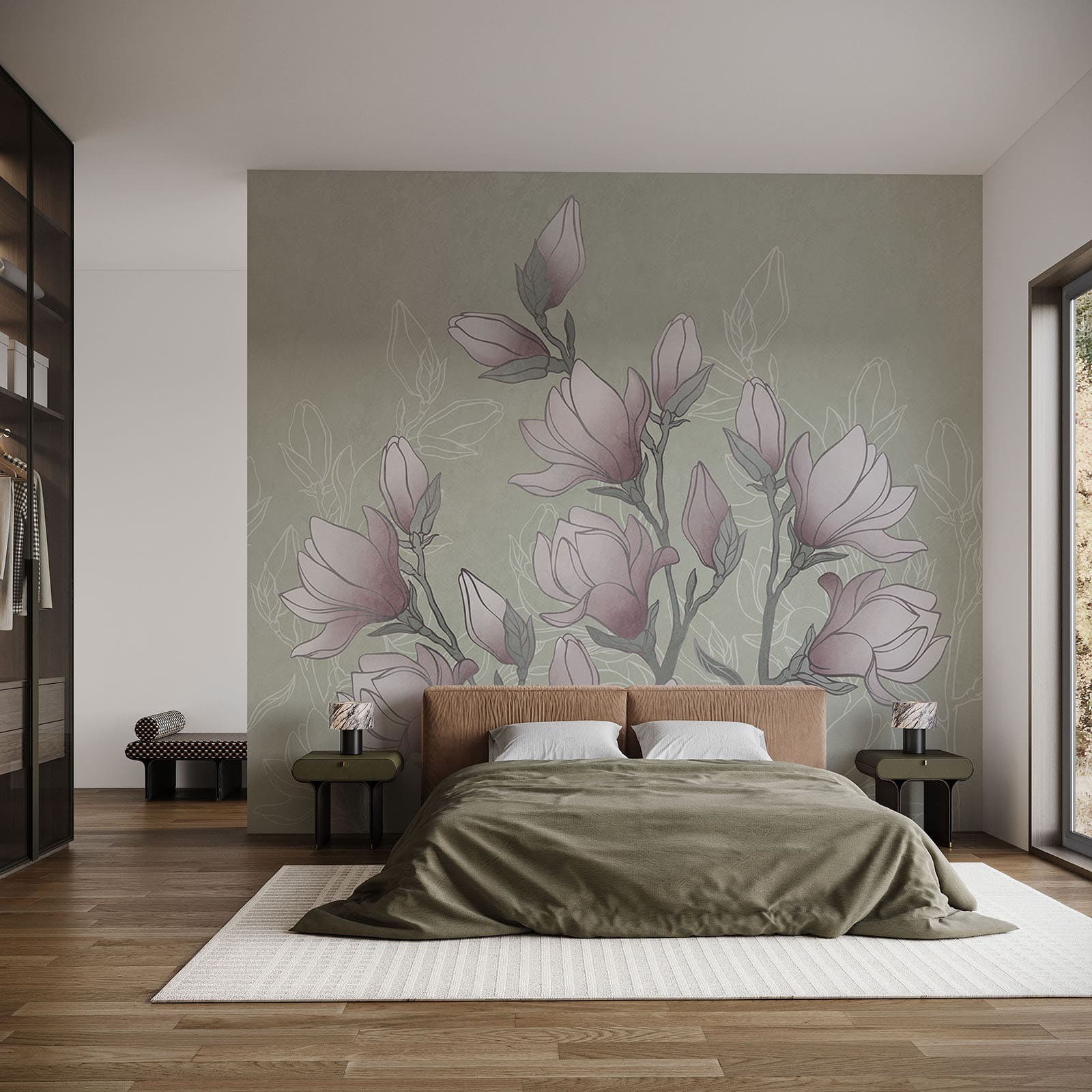 Drawing of flowers on a branch
