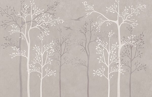 Wallpaper with trees and birds