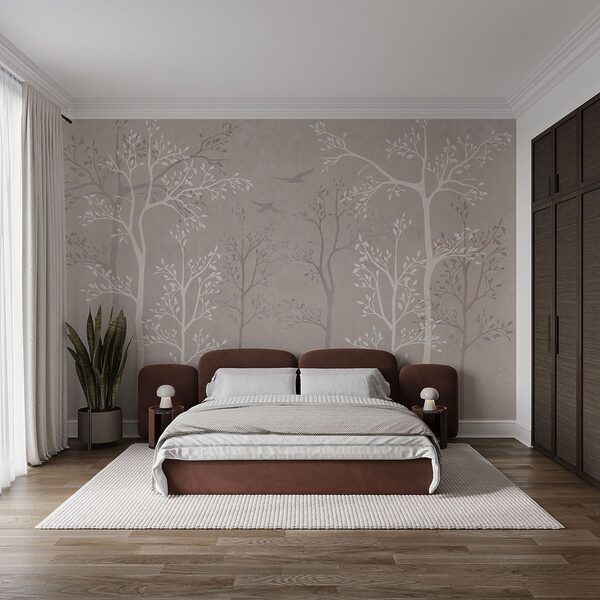 Wallpaper with trees and birds