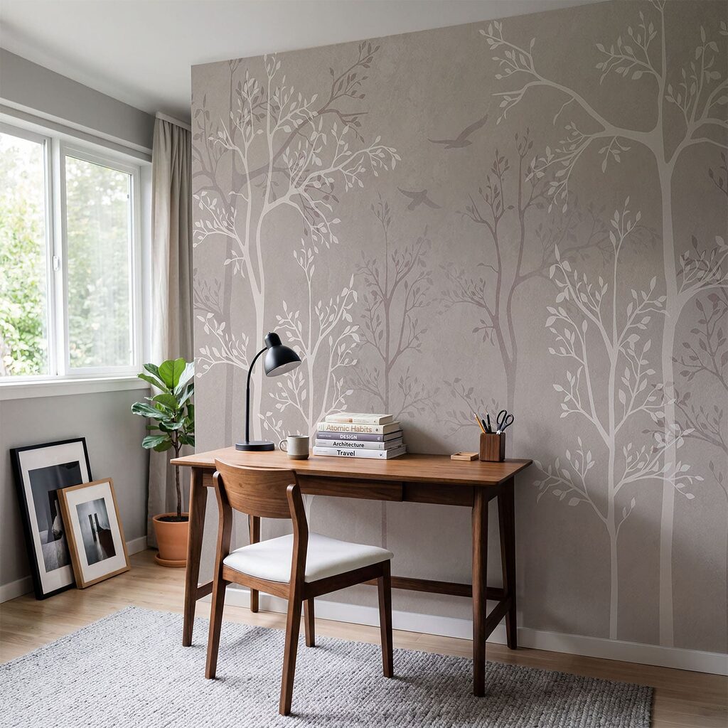 Wallpaper with trees and birds