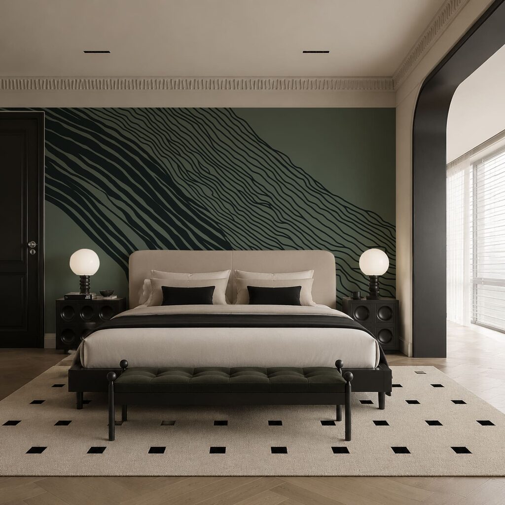 Black and white lines on a green background