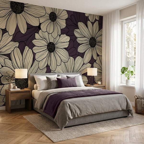 Vibrant floral design with dark tones
