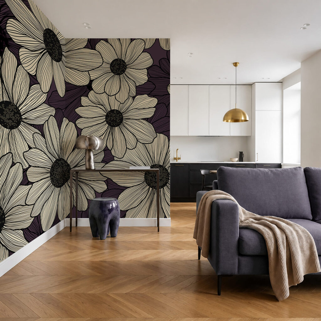 Vibrant floral design with dark tones