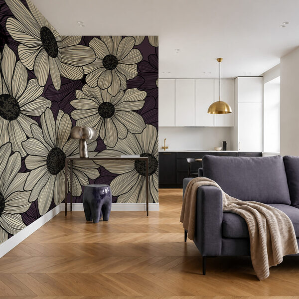 Vibrant floral design with dark tones
