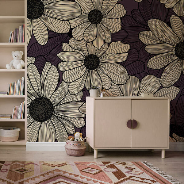 Vibrant floral design with dark tones