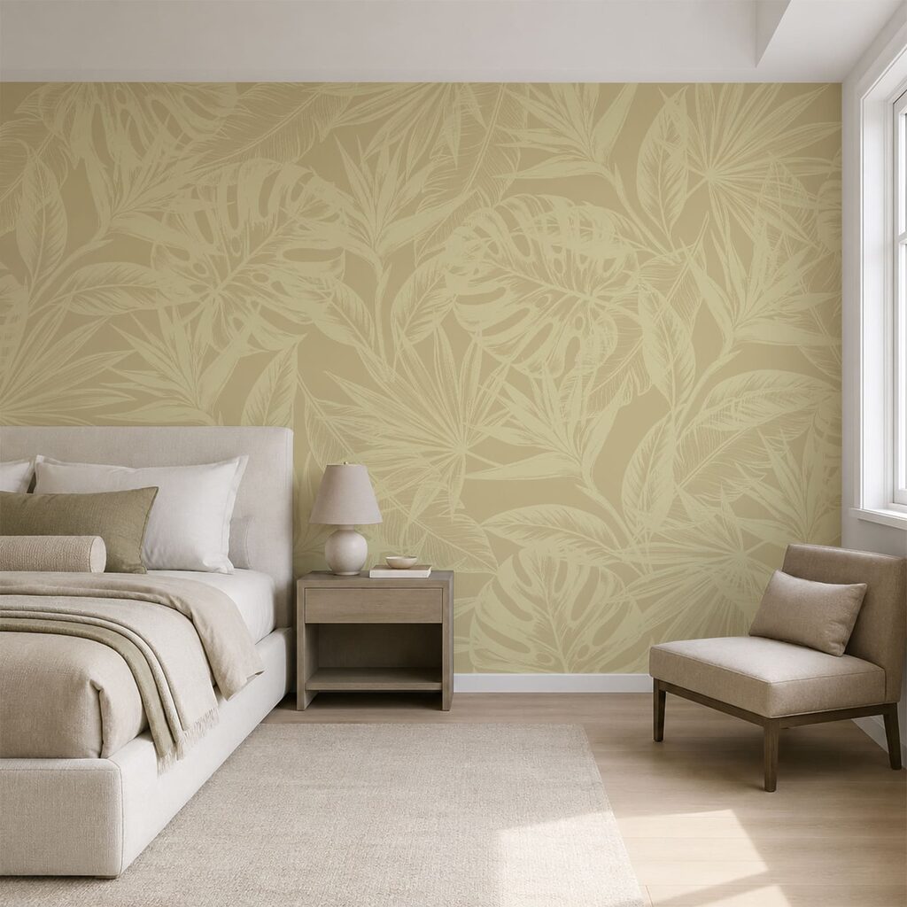 Pattern of leaves on a beige background