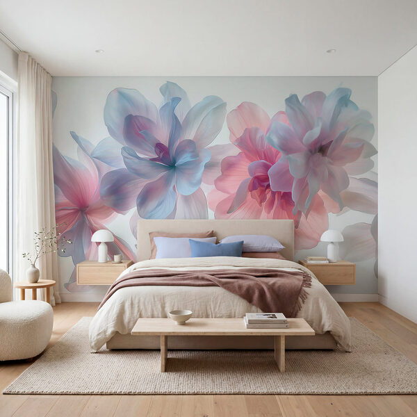 Group of flowers with pink and blue petals