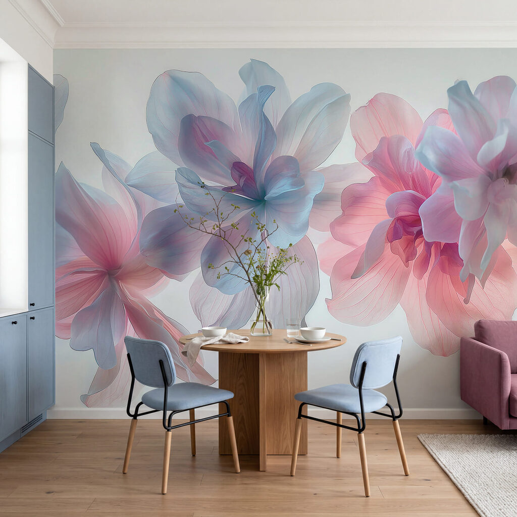 Group of flowers with pink and blue petals