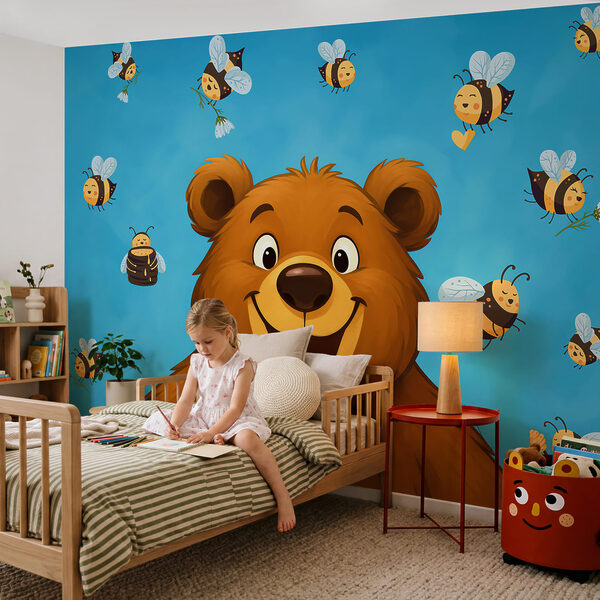 Cartoon bear with bees flying around it Cartoon bear with bees flying around it