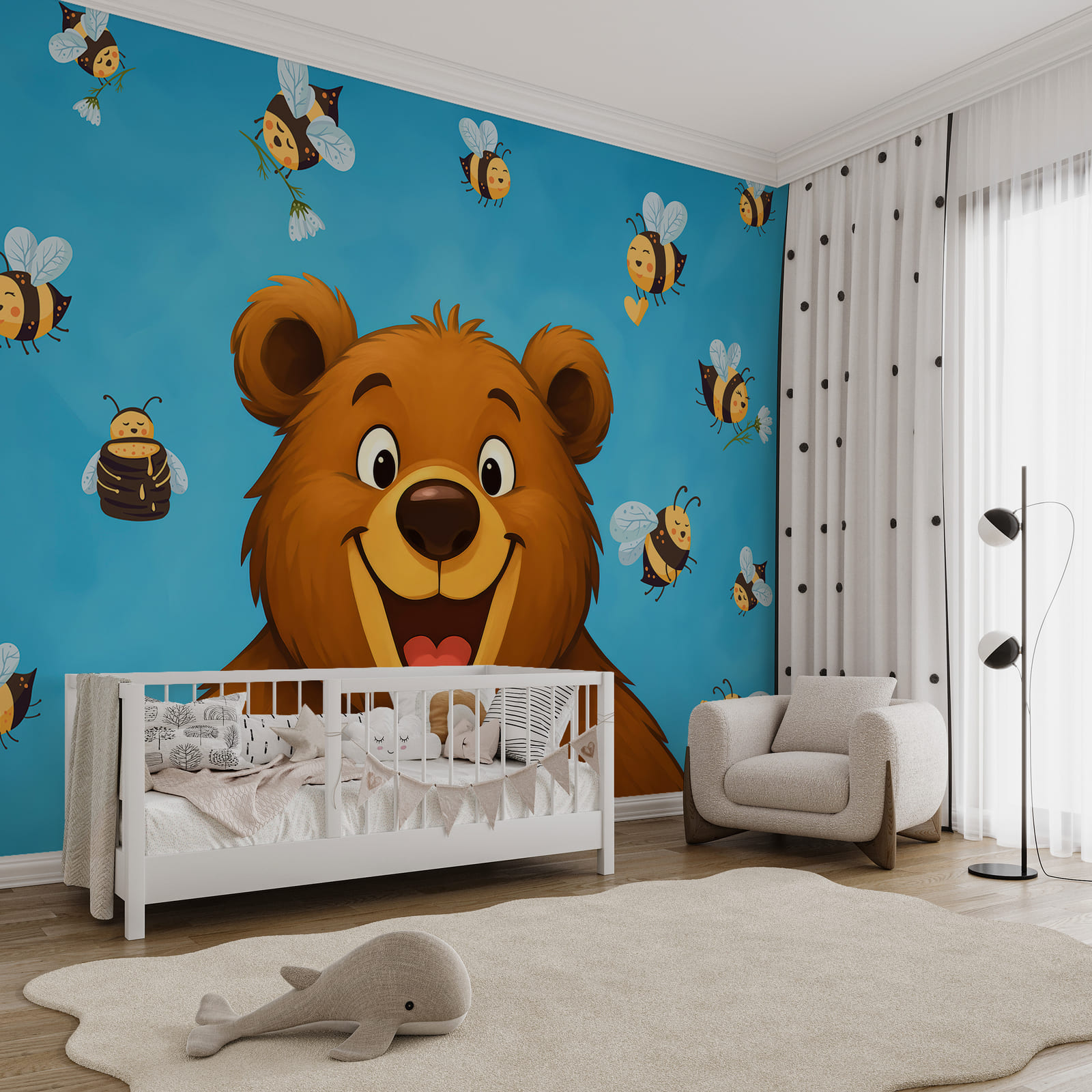 Cartoon bear with bees flying around it Cartoon bear with bees flying around it