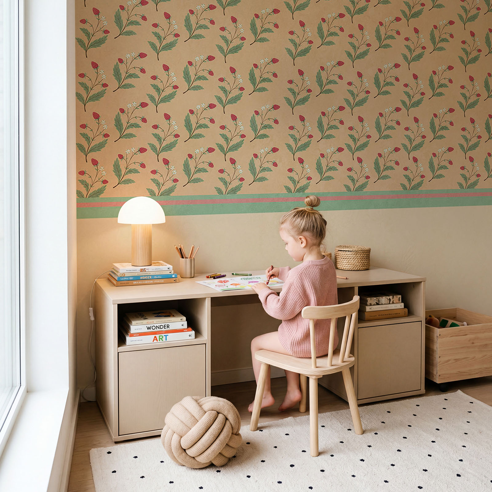 Pattern of flowers and leaves on a beige background