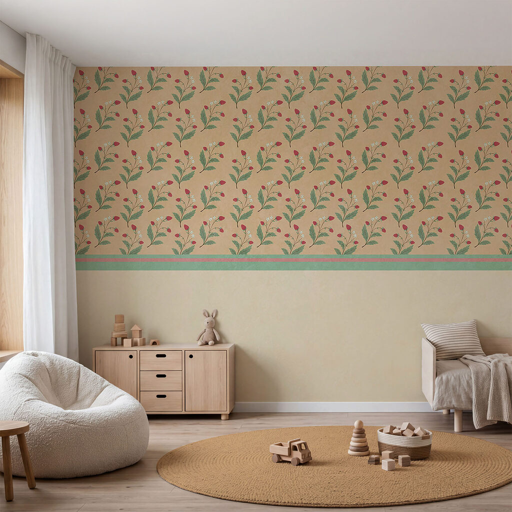 Pattern of flowers and leaves on a beige background