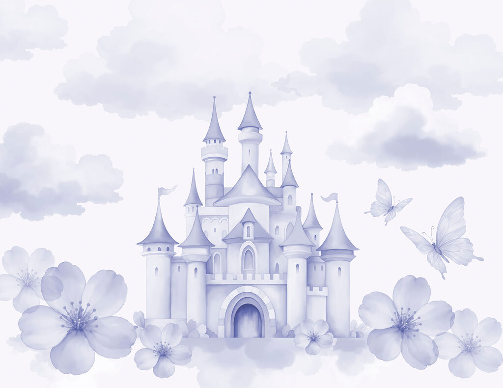 Castle with butterflies and flowers Castle with butterflies and flowers