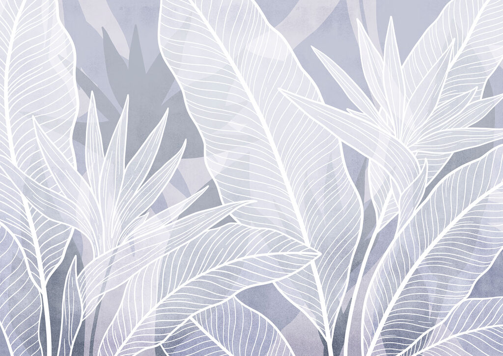 White leaves on a blue background