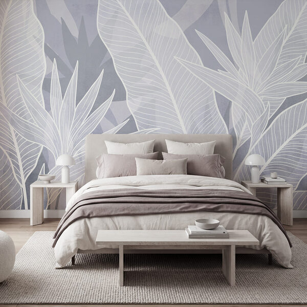 White leaves on a blue background