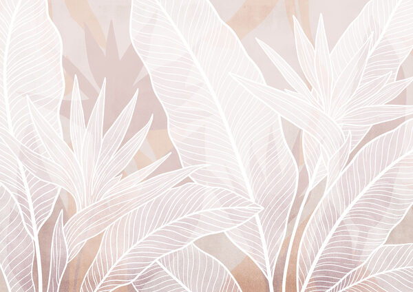 White leaves on a pink background