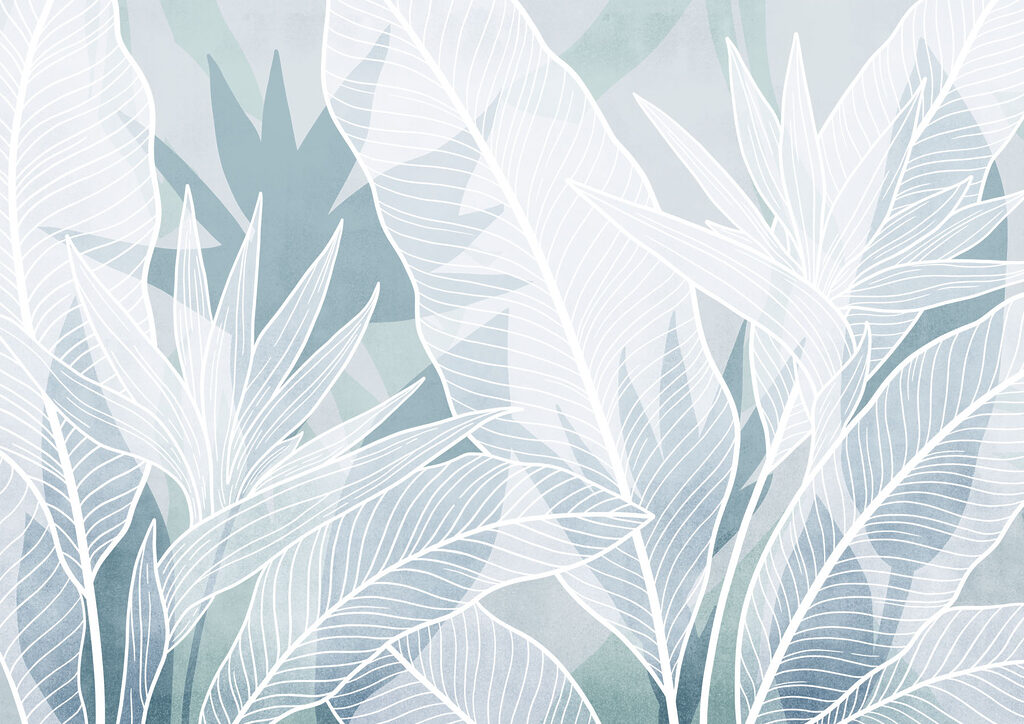 White leaves on a blue background