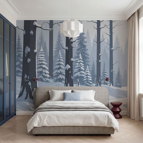 Snowy road in a forest