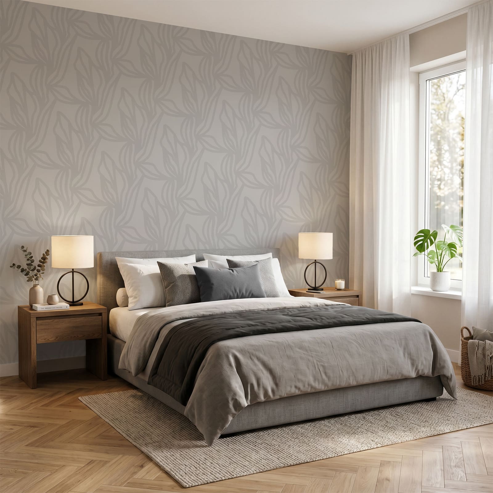 Grey pattern with leaves