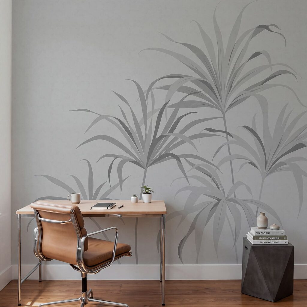 Grey background with leaves Grey background with leaves
