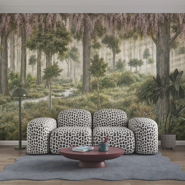Painting of a forest with trees and plants Wall mural Painting of a forest with trees and plants