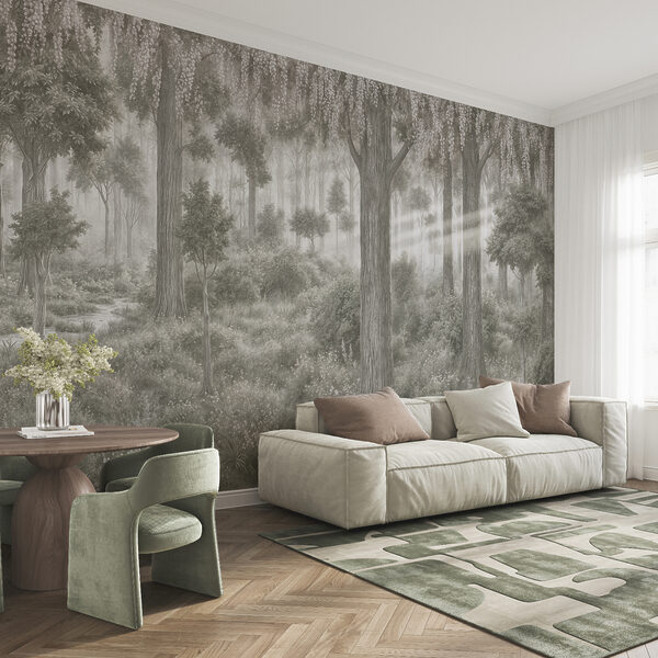 Painting of a forest with trees and plants Wall mural Painting of a forest with trees and plants
