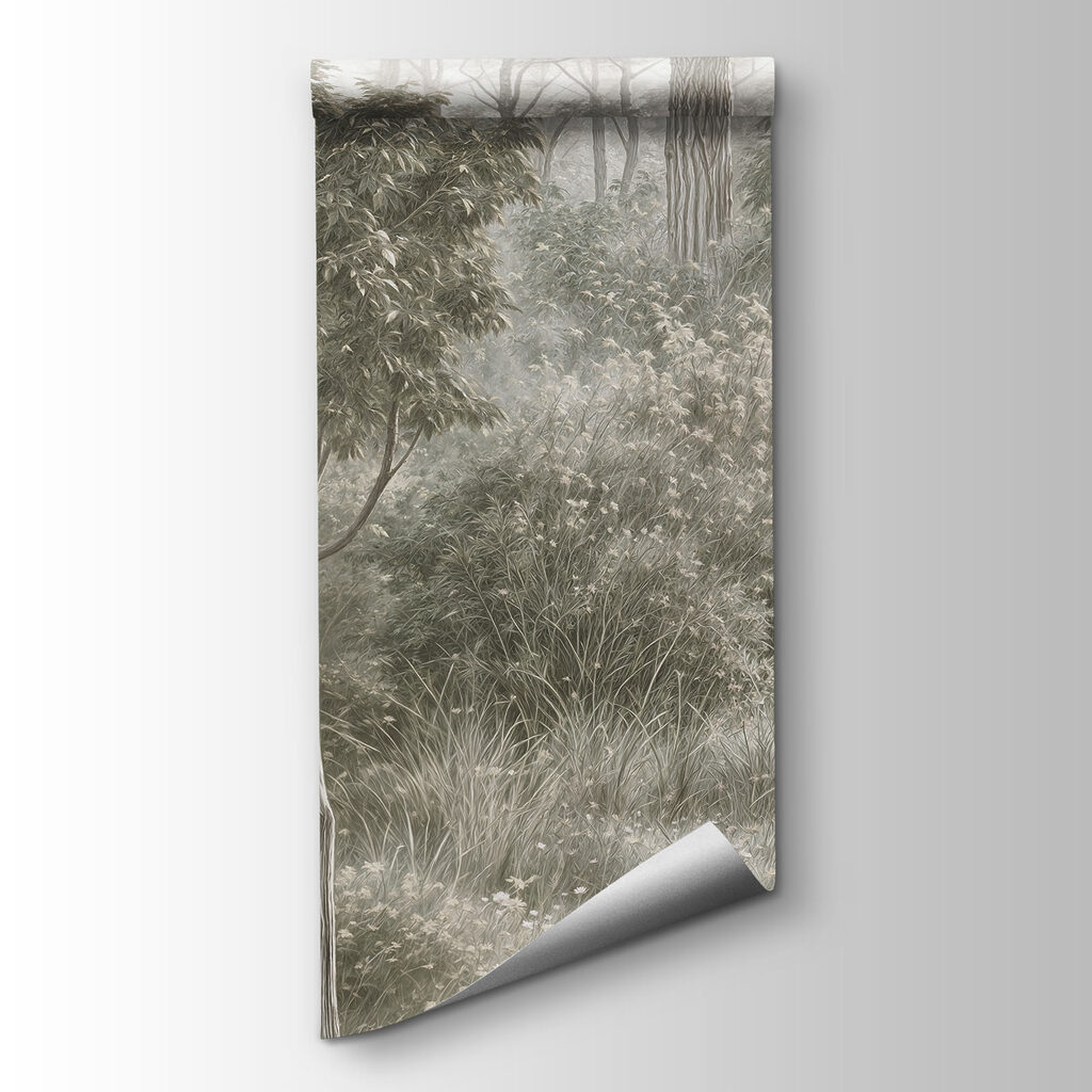 Painting of a forest with trees and plants Painting of a forest with trees and plants