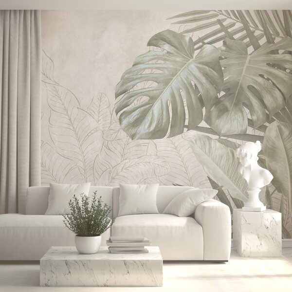Natural greens on a soft backdrop Wall mural Natural greens on a soft backdrop
