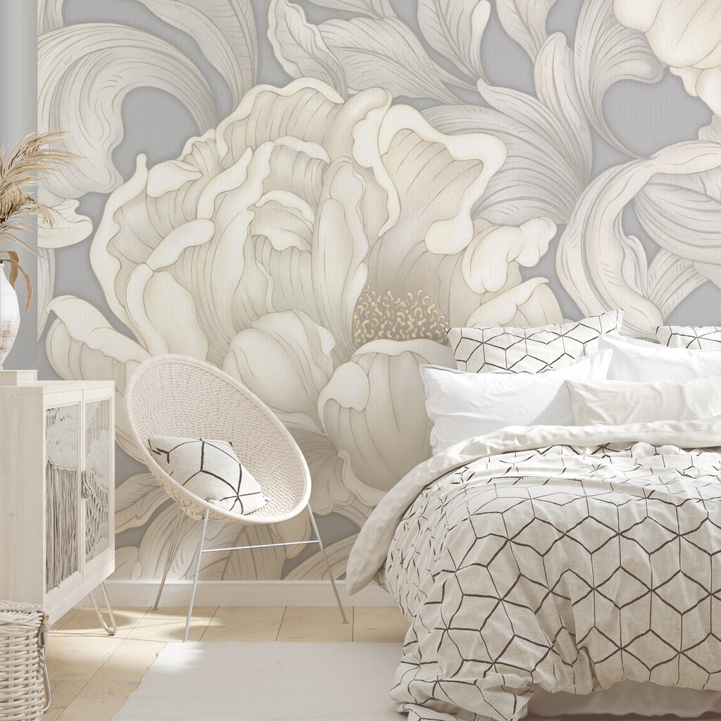 Wallpaper with flowers and leaves Wallpaper with flowers and leaves