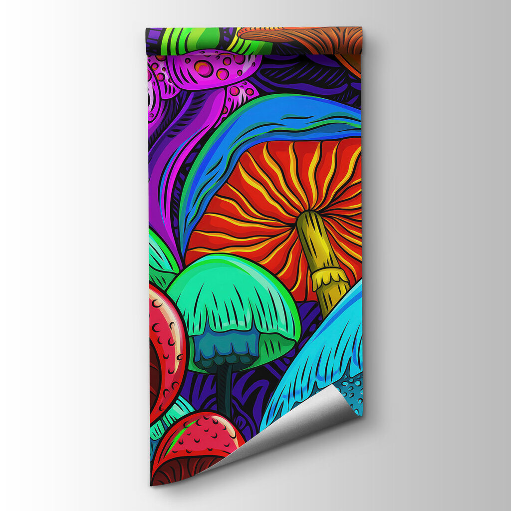 Colorful art of mushrooms and skulls Colorful art of mushrooms and skulls