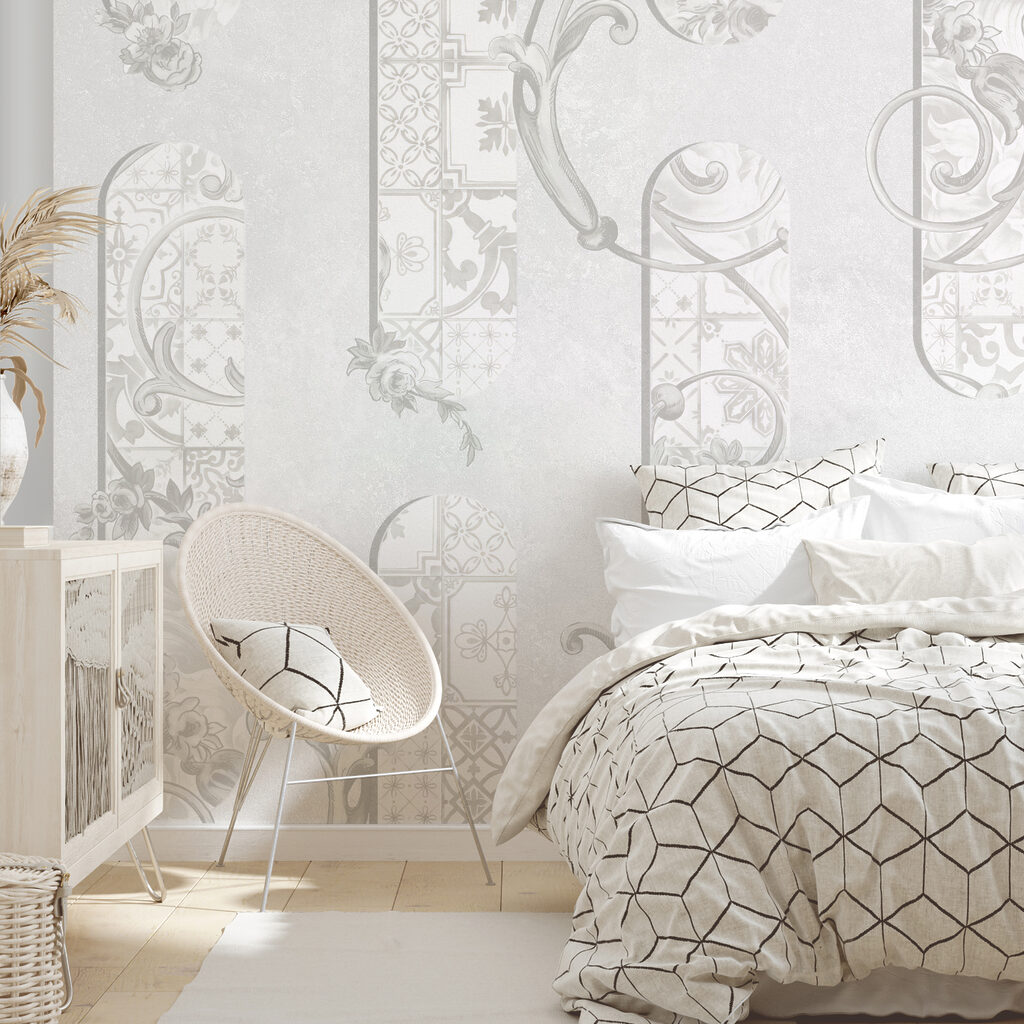 White wallpaper with floral designs White wallpaper with floral designs