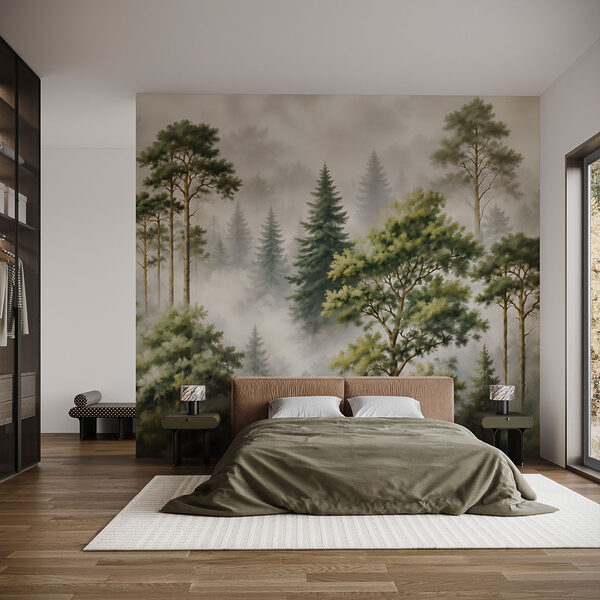 Foggy forest with trees