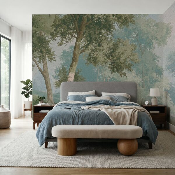 Watercolor painting of trees and a river Watercolor painting of trees and a river