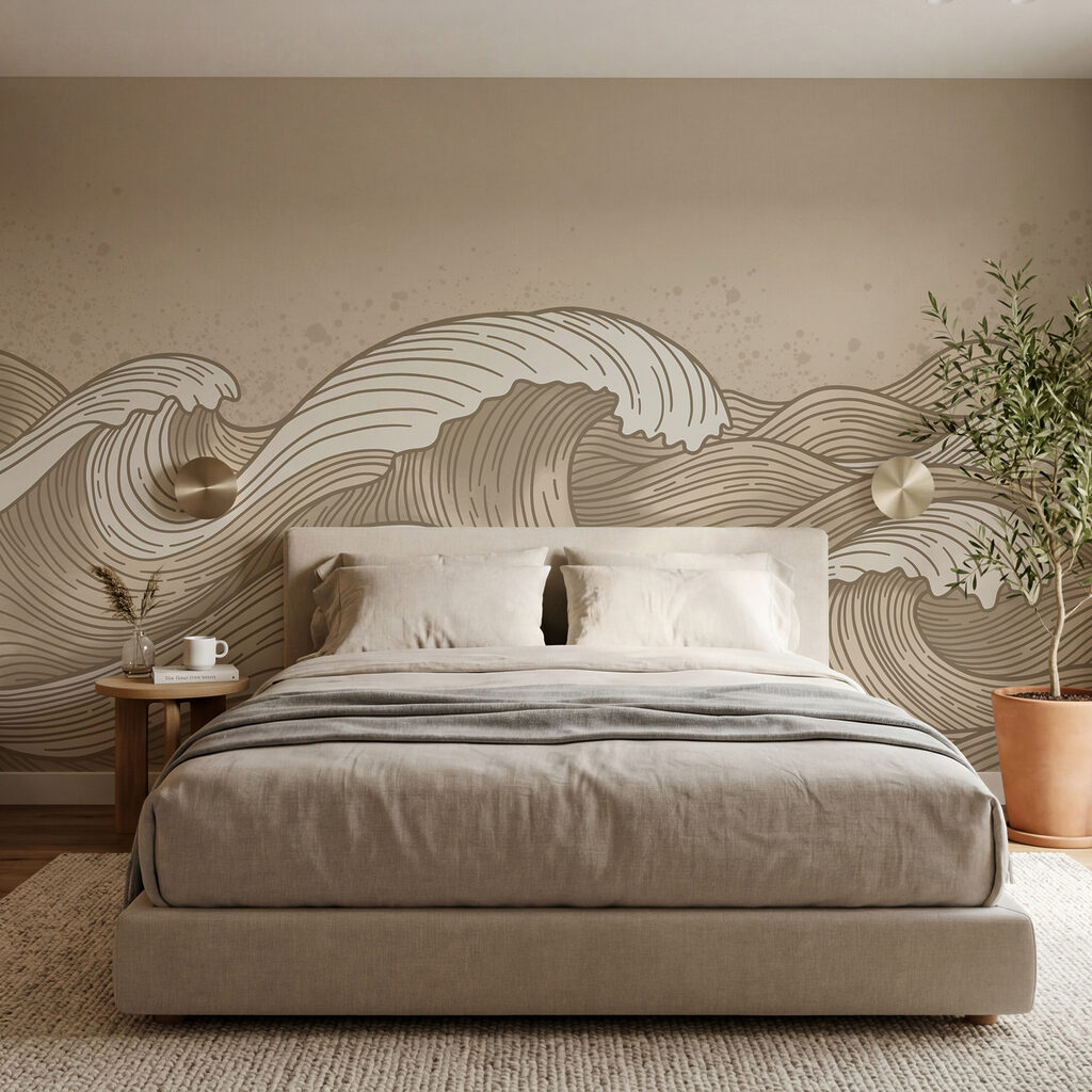 Drawing of waves in a sea Drawing of waves in a sea