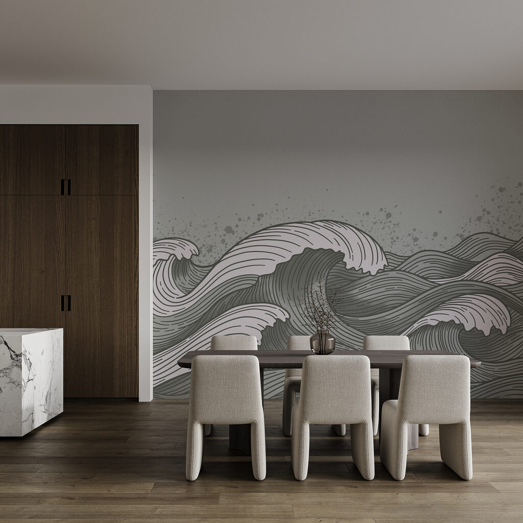 Drawing of waves in a sea Drawing of waves in a sea