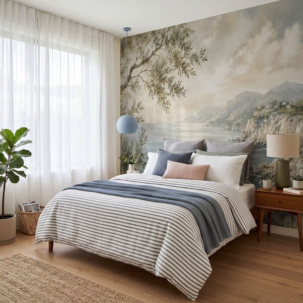 Painting of a body of water and a tree Painting of a body of water and a tree