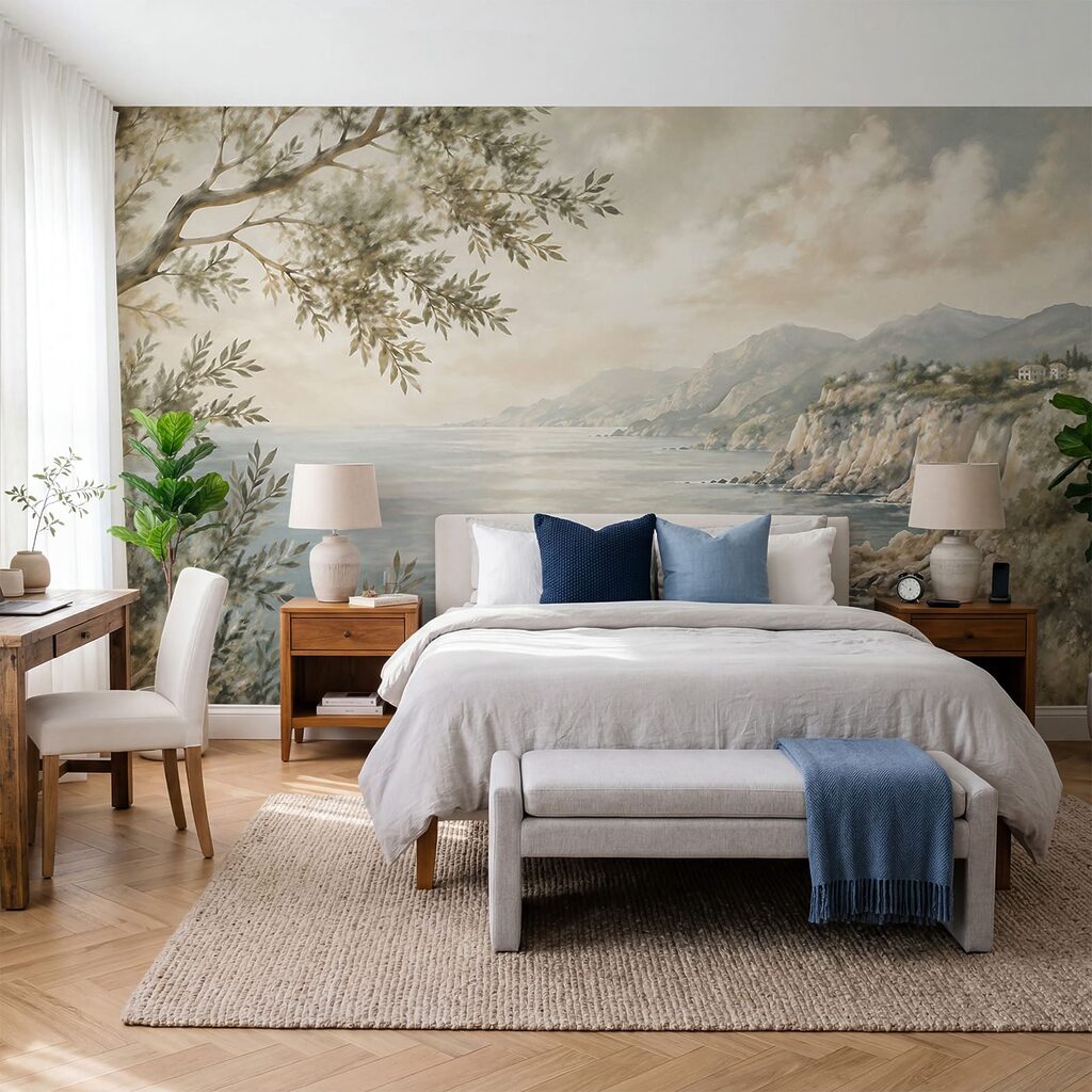 Painting of a body of water and a tree Painting of a body of water and a tree