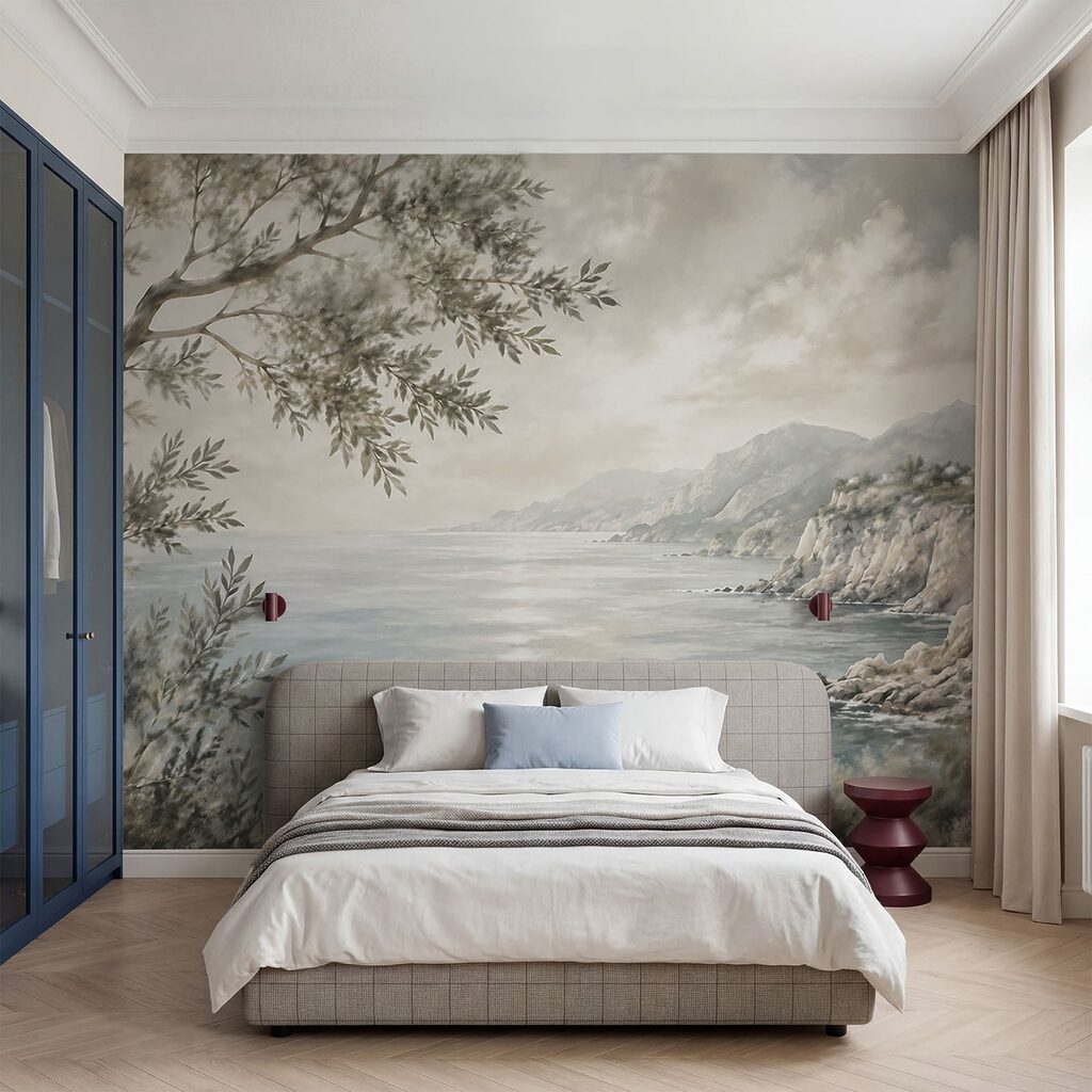 Painting of a body of water and a tree Painting of a body of water and a tree