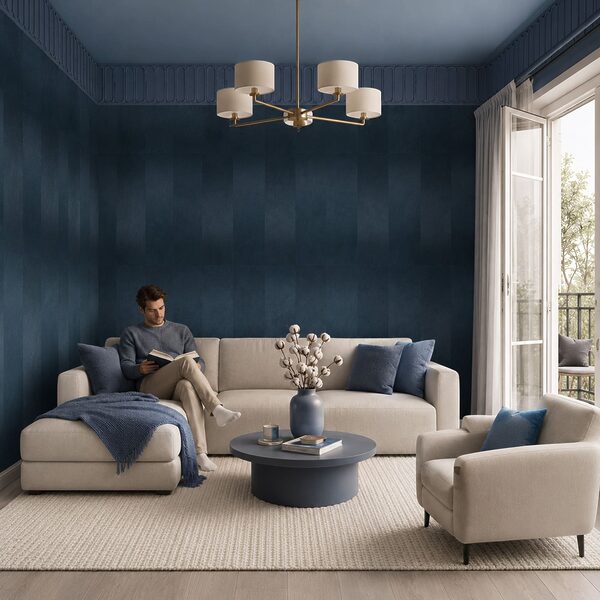 Blue and grey striped wall
