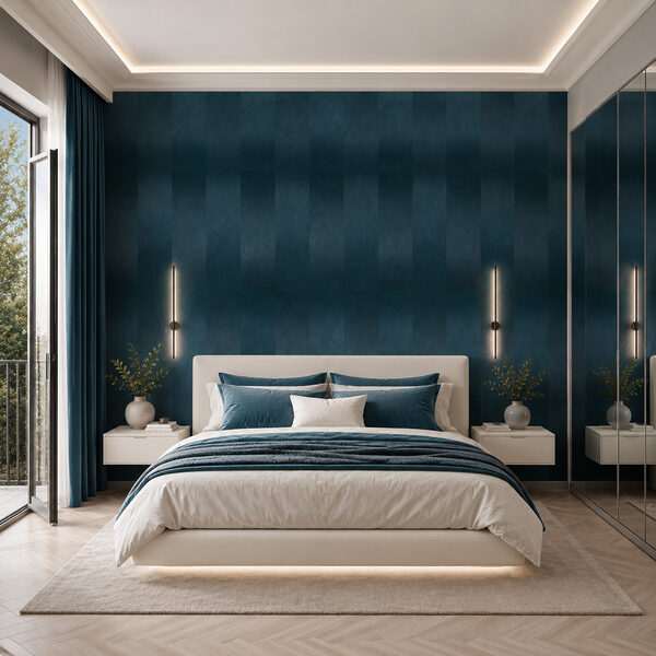 Blue and grey striped wall