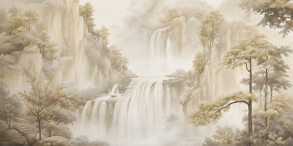 Waterfall in a foggy landscape Waterfall in a foggy landscape