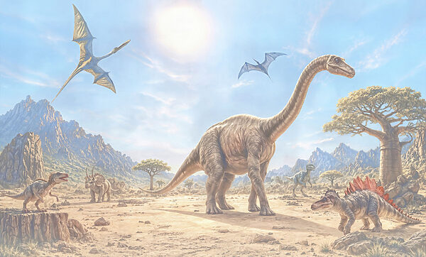 Group of dinosaurs in a desert