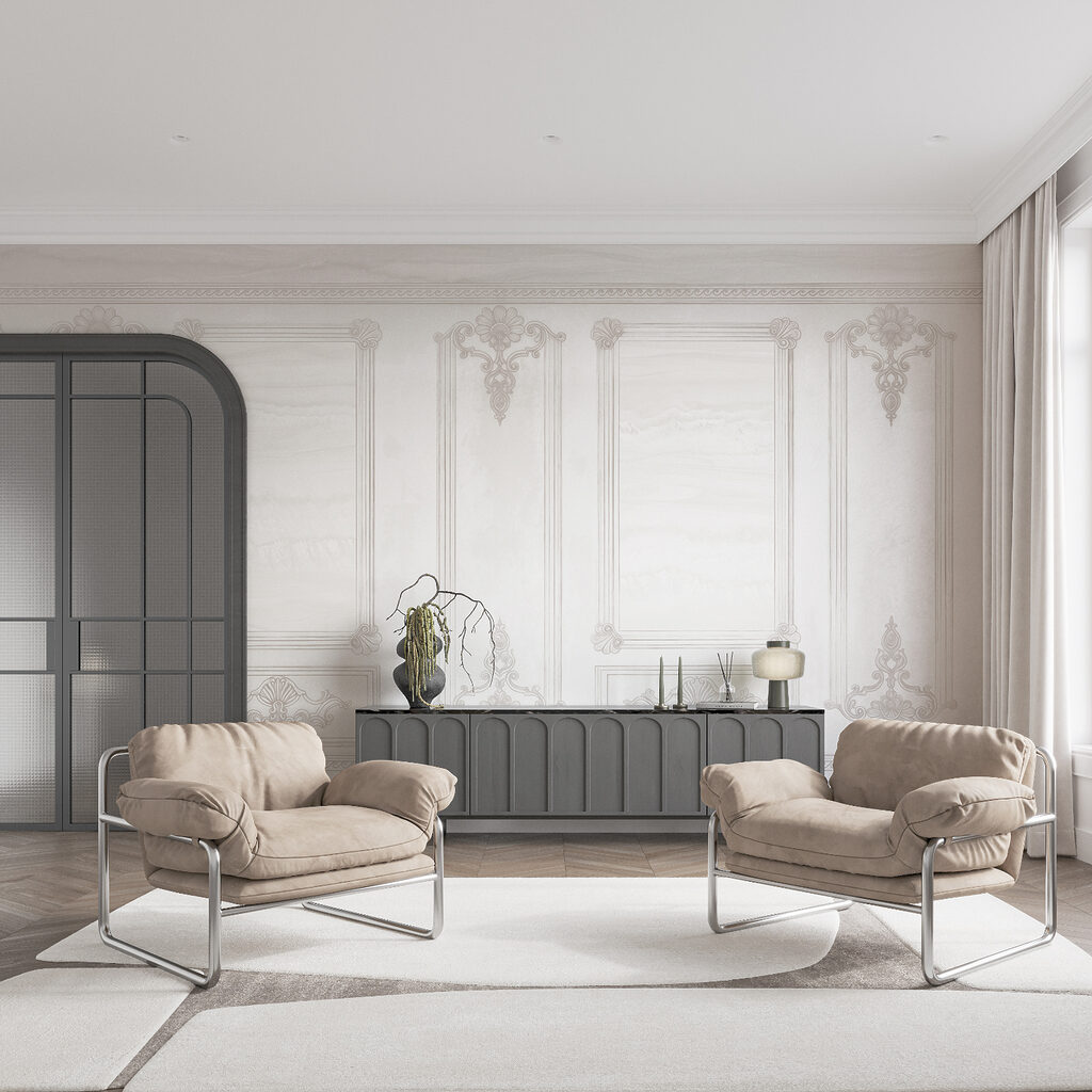 White wall with ornate designs White wall with ornate designs