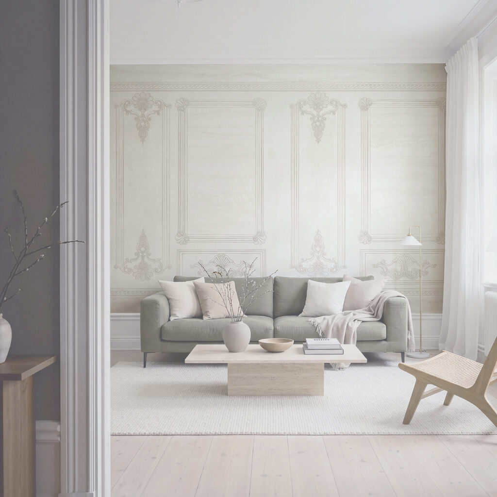 White wall with ornate designs White wall with ornate designs
