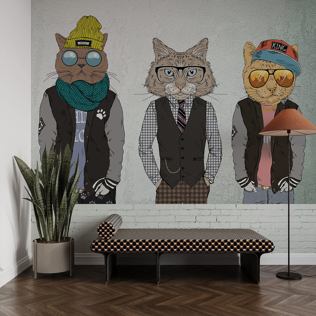 Group of cats wearing clothes Group of cats wearing clothes